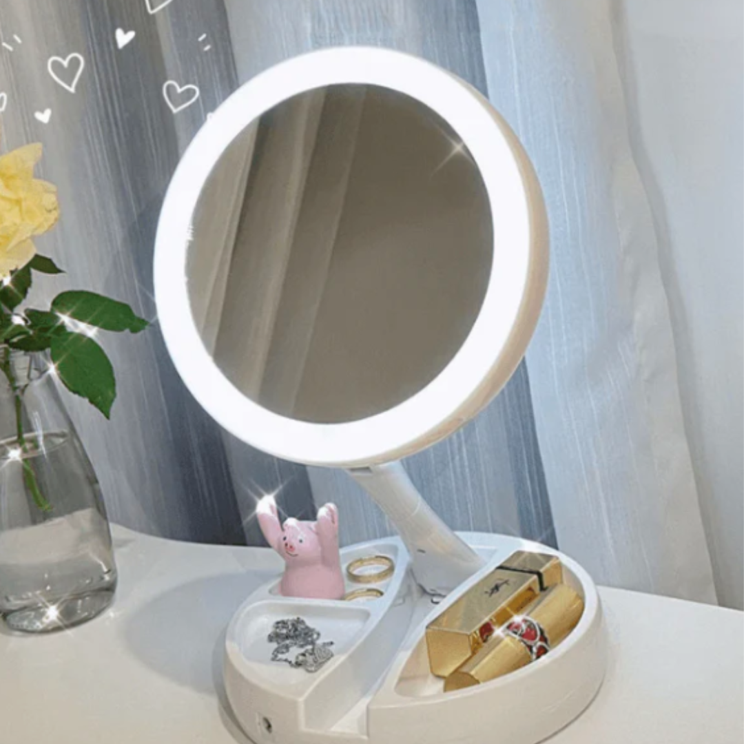 Miroir de Maquillage à LED | Pliable, Portable et Rechargeable